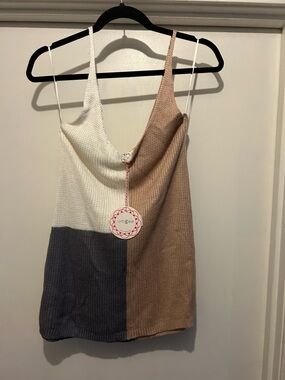 Umgee Colorblock Knit Cowl Camisole in Cream, Taupe & Charcoal